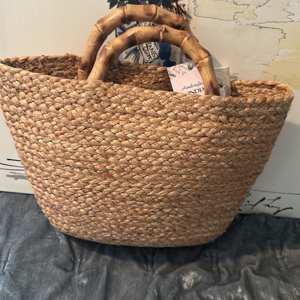 Made in India jute handle bag with satin bow - Picture 2 of 4
